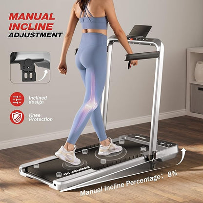 Treadmill for Home Office with Incline, 2-in-1 Portable Walking Pad with 330LBS Weight Capacity, 2.5HP Folding Treadmills with Gesture Sensing Control and Led Display