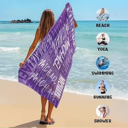 JML Personalized Beach Towel with Name, Custom Beach Towel with Name, Customized Microfiber Pool Towel, Quick Dry & Absorbent Swim Towel for Adult,Anniversary, Birthday, Summer Holiday,Vacation