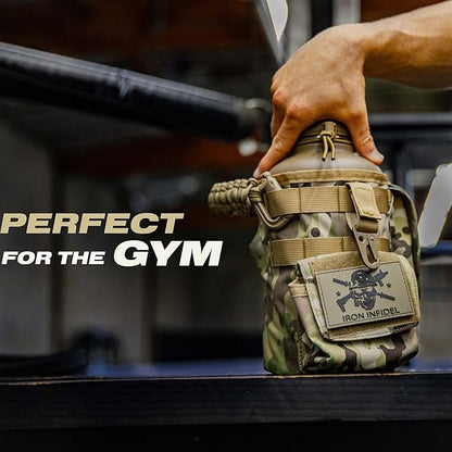 Iron Infidel Battle Bottle - Half Gallon Insulated Water Bottle with Paracord Handle - Large 64 oz Stainless Steel Water Jug & Rugged, Removable Sleeve For Keys, Wallet, Phone (OCP Camo 2 Liter)