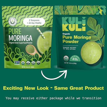 Kuli Kuli Moringa Oleifera Organic Leaf Powder & Green Smoothie, 100% Pure USDA Certified & Non-GMO Moringa Powder, Great with Smoothies, Tea, and Food - Single Pack, 10.6 oz
