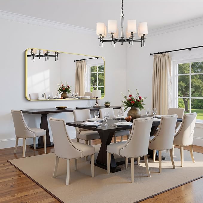 FORBATH 30x55 Inch Gold Bathroom Mirror for Over Sink, Large Rectangular Wall Mirror with Metal Frame, Rounded Corners for Bathroom, Bedroom, Entryway Decor (Horizontal or Vertical)