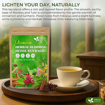 FreshDrinkUS, 30 Tea Bags Herbal Tea – Caffeine-Free Herbal Tea with Rooibos, Turmeric & Hibiscus – Loose Leaf Blend for Daily Rituals and Clean Living – Vegan, No Additives