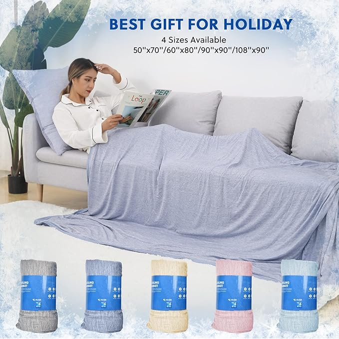 HOMFINE Cooling Blankets for Hot Sleepers - Summer Blanket Thin Lightweight Breathable Soft Double Side Enhanced Cooling for Bed Couch Sofa, Keep Cool for Night Sweats (Blue, 60 x 80 inches)