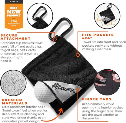 Frogger Amphibian Golf Ball Towel with Wet and Dry Technology Small Golf Ball Towels for Golf Bags with D Clip, Premium Golf Ball Accessories, Ultra Absorbent