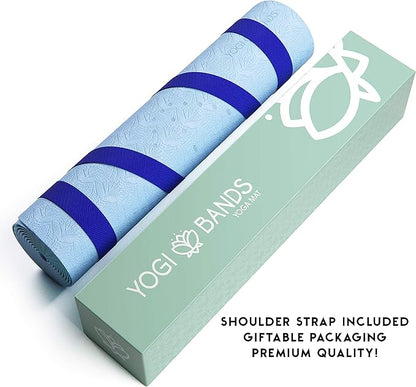 Premium TPE Yoga Mat - Body Alignment Guide Lines and Non-Slip Grip - Perfect for Home Exercise and Gym Workout - Light, Portable, Compact - Travel-Friendly Shoulder Strap