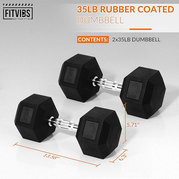 Rubber Encased Hex Dumbbell, Hand Weights with Anti-Slip Cast Iron Grip for Exercise & Fitness, Weights Dumbbells Set of 2 for Strength Training, 5-50 LBS Pair