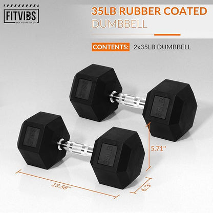 Rubber Encased Hex Dumbbell, Hand Weights with Anti-Slip Cast Iron Grip for Exercise & Fitness, Weights Dumbbells Set of 2 for Strength Training, 5-50 LBS Pair