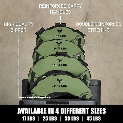 Elite Sports Bulgarian Canvas Bag, Fitness Canvas MMA Gym Cross Workout Training Sandbag 17, 25, 33, 45 lbs (UNFILLED)