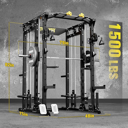 F4 Smith Machine, Power cage with Adjustable Cable Crossover System, All-in-One Squat Rack Training Equipment for Home Gym