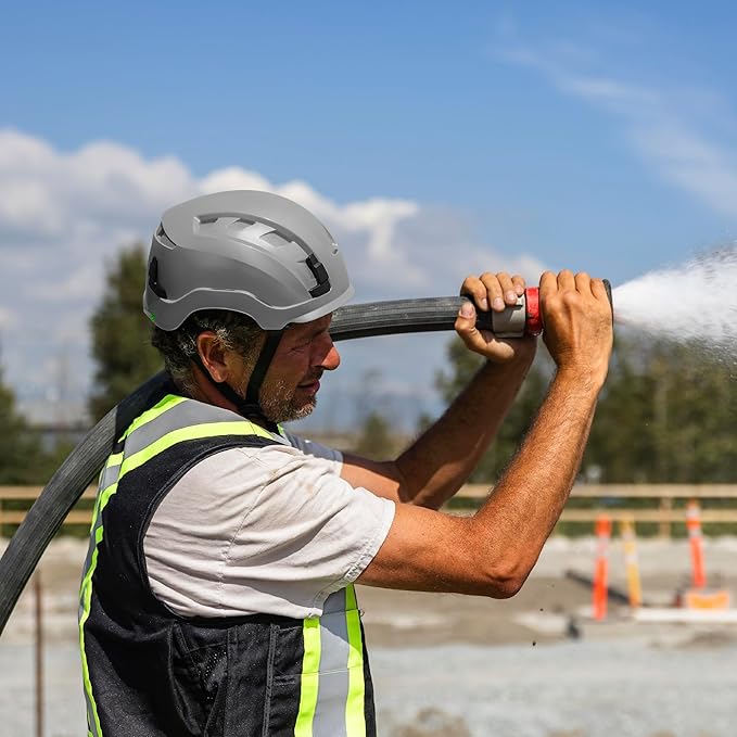 GE Safety Helmet, Impact Absorbing Tech, Adjustable Ratchet, ANSI Type 1, Memory Foam Padding, Hard Hats Protection, Lightweight, Durable, Chin Strap, Comfortable Fit OSHA Approved