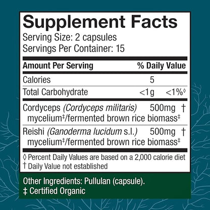 Host Defense CordyChi Capsules - Energy & Immune Support Supplement - Cordyceps & Reishi Mushroom Supplement for Relaxation & Respiratory Support - Aids Against Tiredness - 30 Capsules (15 Servings)*