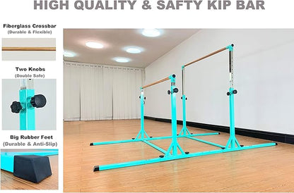Gymnastics Double Horizontal Bars 3Play Parallel Bars Uneven Bars Gymnastics Training Kip Bar with 304 Stainless Steel Regulating Arms & Fiberglass Rail for Indoor Outdoor Home Club Use