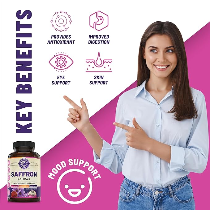 100% Pure Saffron Extract - Supports Weight and Appetite Health, Mood, Focus, Memory, Digestion, Eye, Skin and Brain Health. NSF Certified Saffron Supplements for Women and Men, 45-Day Supply.