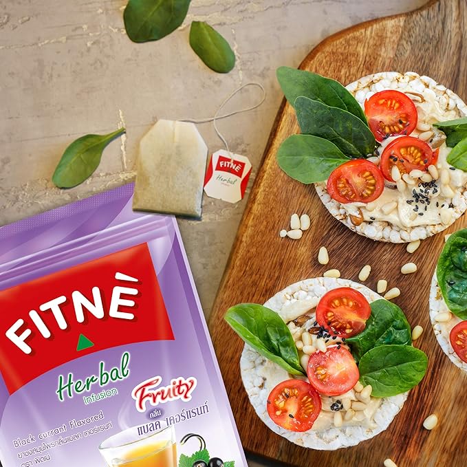 FITNE Black Currant Herbal Green Tea Fruity Garcinia Senna Infusion Gentle Detox Cleansing Boost Antioxidant Wellness Tea No Calories, 15 Tea Bags