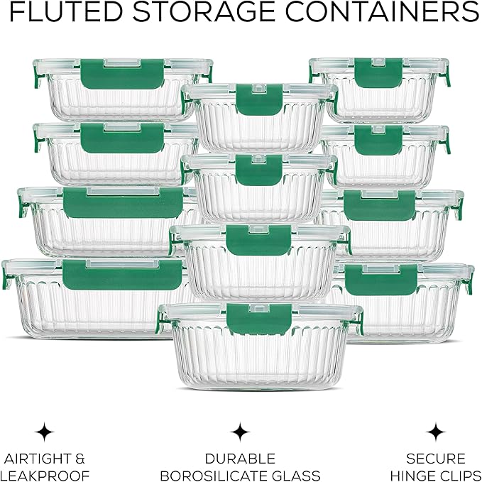 JoyJolt 24pc Borosilicate Glass Storage Containers with Lids | 12 Airtight/Freezer Safe Food Storage Containers for Pantry and Kitchen | Meal Prep Container for Lunch | Glass Tupperware Set