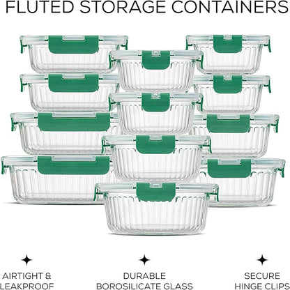 JoyJolt 24pc Borosilicate Glass Storage Containers with Lids | 12 Airtight/Freezer Safe Food Storage Containers for Pantry and Kitchen | Meal Prep Container for Lunch | Glass Tupperware Set