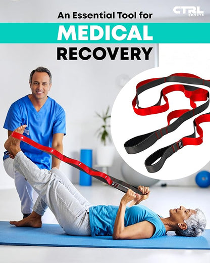 Stretching Strap with Loops - Non Elastic Stretch Band for Physical Therapy, Yoga Strap for Stretching Equipment, Stretch Bands for Exercise and Flexibility - Fascia, Hamstring & Leg Stretcher Belt