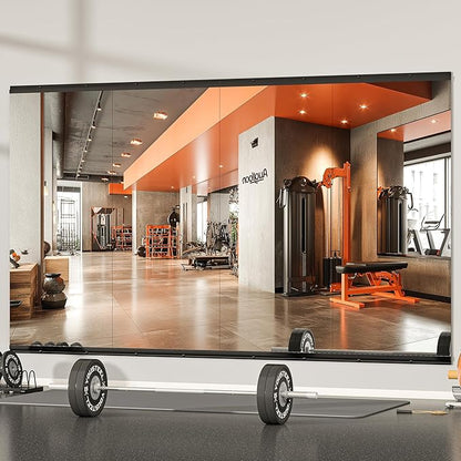 Hasipu 4 Pcs 48''x24'' Home Gym Mirror Large Full Length Wall Mounted Full Body Mirror for Yoga Dance Fitness Exercise Studio Bedroom Garage, Frameless Tempered Glass Workout Mirrors Black Rectangular