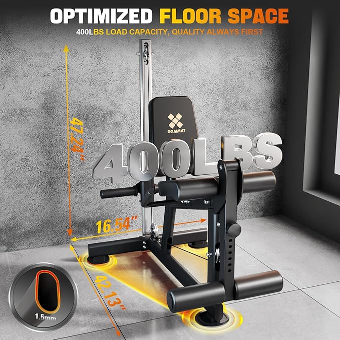 GXMMAT Leg Extension and Curl Machine - Professional Lower Body Workout Equipment for Home Gym, 400lbs Capacity with Adjustable Backrest & Leg Roller, Compact Design (47.24"x42.13"x16.54")