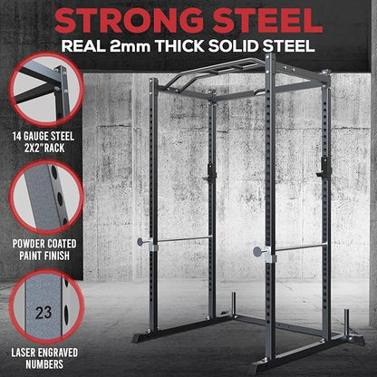Iron Crush i200 Power Rack – Multi-Function Squat Rack with Solid Safety Bars and J-Hooks – Optional LAT Pulldown, Landmine Attachments - Home Gym Power Cage Bench Rack (Power Rack Only)