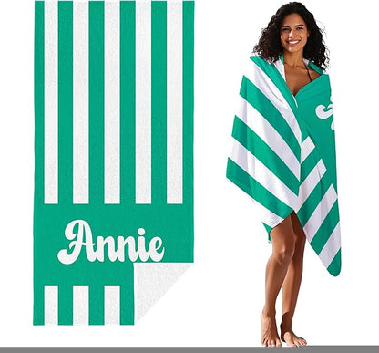 JML Personalized Beach Towel with Name, Custom Cabana Stripe Beach Towel, Customized Microfiber Pool Towel, Quick Dry & Absorbent Swim Towel for Adult,Mother's Day, Birthday, Summer Holiday,Vacation