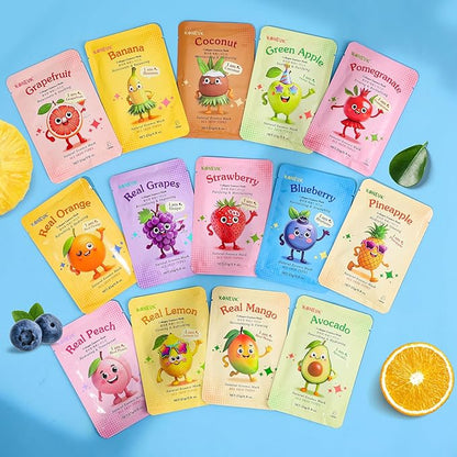 28 Pack Fruit Face Masks Skincare for Kids Girls, Sheet Collagen Face Mask for Women Skin Care, Bulk Hydrating Facial Mask for All Skin Types, Christmas Birthday Party Spa Gifts for Teens