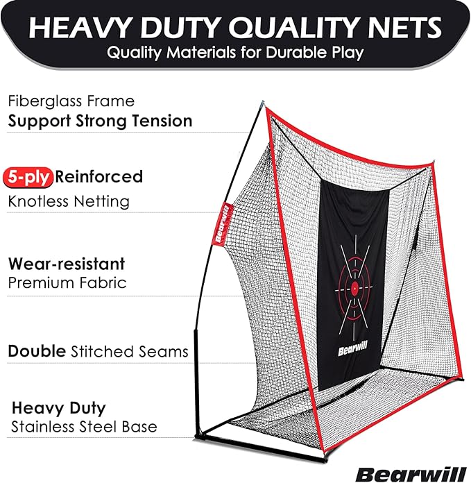 Golf Net, 10x7ft Heavy Duty Golf Practice Nets with Mat, Target Cloth, 8 Tees, 6 Balls, Carry Bag for Backyard Driving Chipping Indoor Outdoor Training