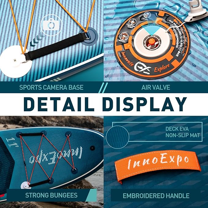 InnoExpo 11' Inflatable Stand Up Paddle Boards with Premium Accessories, Wide Stable SUP Paddle Board Design, Non-Slip Comfort Deck for Youth & Adults