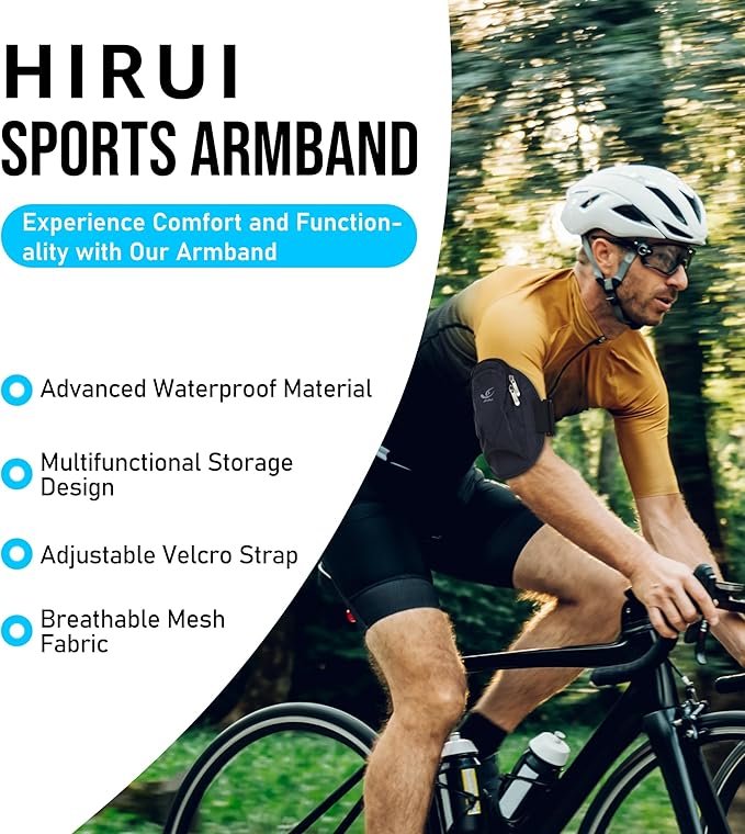 HiRui Universal Comfort Armband Phone Holder Running Armband Adjustable Wristband Phone Holder for Exercise Workout Compatible with iPhone 16/15/14/13/Plus/Pro Samsung Galaxy All Phones (Black)