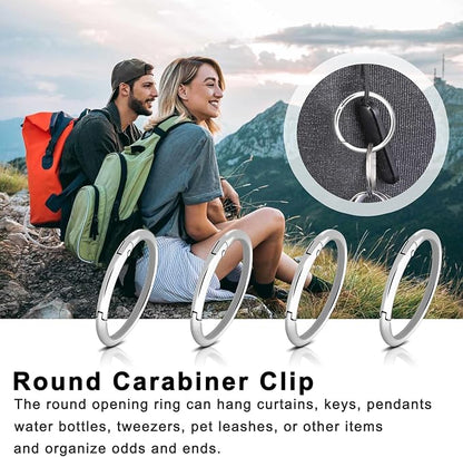 10Pack 2" Large Round Carabiner Clips, Metal Spring O Rings for Organizer Key Rings, Paracord Keychain Lanyard, Pet Chains, Purse Hardware, Key Snap Hooks DIY Accessory (Silver)