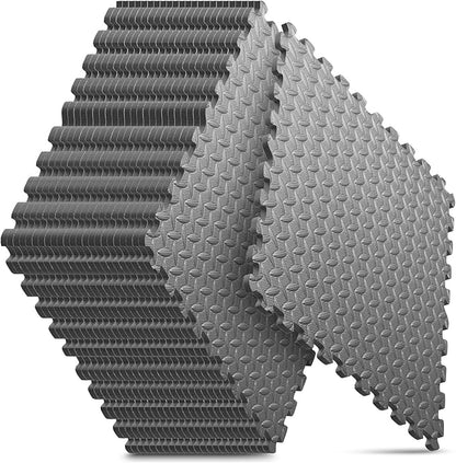 Home Gym Mat, Puzzle Exercise Mat, EVA Interlocking Foam Floor Tiles for Home Workout Equipment and Kids' Play Areas - Grey, 24 in x 24 in x ½ in - 16 Tiles (Grey, 16 Pack, 64 SQ FT)