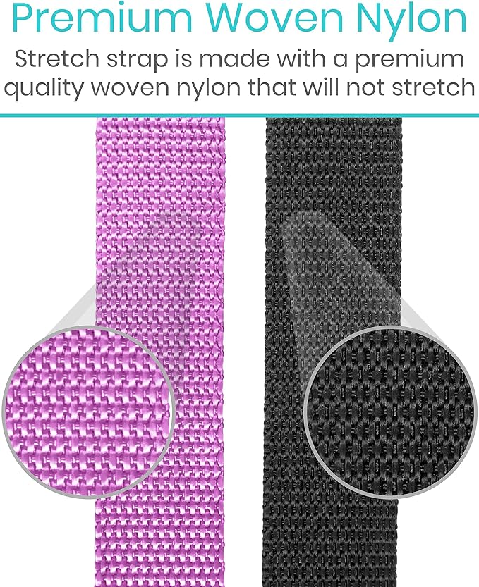 Vive Stretch Strap (75" - 10 Loops) - Leg Stretch Band to Improve Flexibility - Stretching Out Yoga Strap - Exercise and Physical Therapy Belt for Rehab, Pilates and Gymnastics with Guide Book