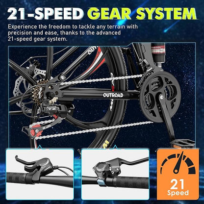 26 Inch Folding Mountain Bike, 21 Speed Full Suspension Bicycle with High-Carbon Steel, Dual Disc Brake Non-Slip Quick Release tire Folding Bicycle for Adults/Men/Women