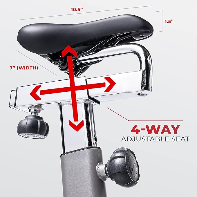 Sunny Health & Fitness Indoor Cycling Exercise Bike w/Pulse Sensors & 4-Way Adjustable Seat, Stationary Home Cardio Training Machine w/Micro-Adjustable Magnetic Resistance for Intensive Cardio Session