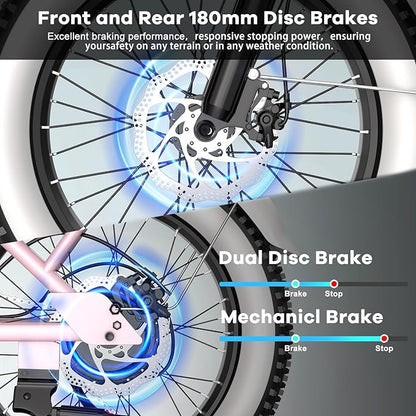 Electric Bike for Adults, 20"x 4" Fat Tire 35MPH Ebike, 1450W Peak Mountain Bike with 48V 20AH Removable 960WH Battery, 80 Miles Max Range Hydraulic/Mechanical Disc Brake 7-Speed Electric Bicycle