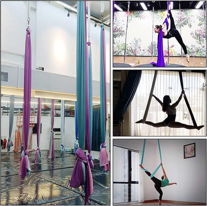 Aerial Yoga Hammock L:5M W:2.8M 5.5 Yards Aerial Pilates Silk Yoga Swing Set with 2000 Ibs Load Include Daisy Chain, Pose Guide