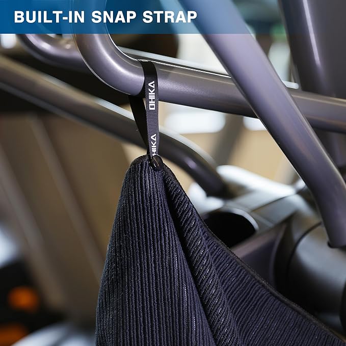 Microfiber Gym Towels with Snap Strap Closure, Ribbed Pattern Sports Towels for Yoga, Home and Outdoor Activities, 27” x 16”, 6 Pack, Black/Grey