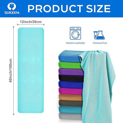 Sukeen 10 Pack Cooling Towels (40"x12") for Sweat, Quick-Drying Neck Cooling Wraps, Soft Breathable Cooling Towels for Neck and Face, Chilly SportsTowel for Yoga, Sport, Running, Workout