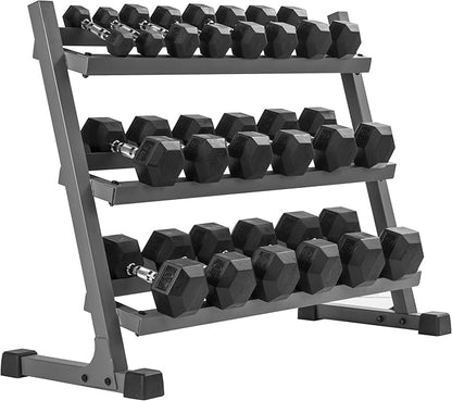 XMARK Dumbbell Set with Rack, Weights Dumbbells, Multiple Free Weights and Horizontal Storage for Home Gym Strength Training, Storage Rack Color Options