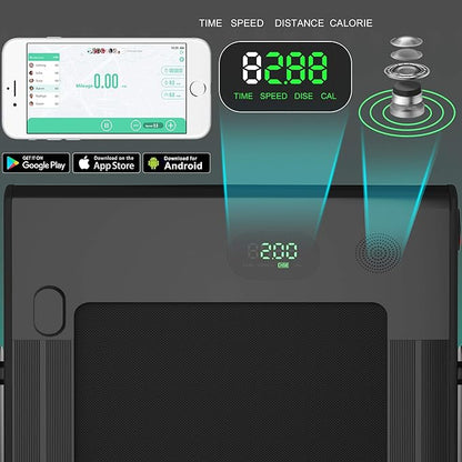 GYMAX Walking Pad, 2.25HP Foldable Treadmill with Smart App & Remote Control, Bluetooth LED Monitor, Small Spaces Compact Running Machine, Folding Portable Under Desk Treadmill for Home Office