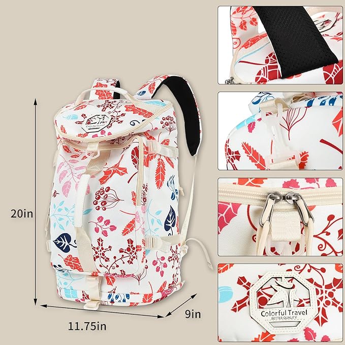 Kalesi Floral Gym Duffle Bag Backpack 4 ways for Women Waterproof with Shoes Compartment for travel Sport Hiking laptop Lightweight, XL