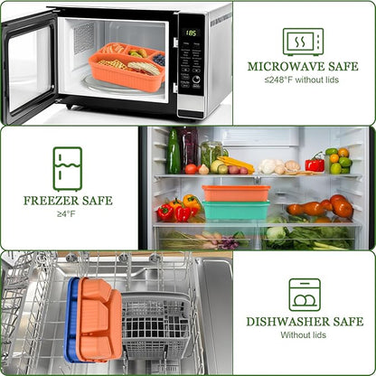 4 Pack Bento Box Lunch Box Container for Adult Kid, 4 Compartment Meal Prep Containers with Lids, Reusable Snack Box Container for Work Travel Picnic, Microwave & Dishwasher Safe