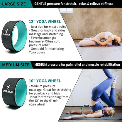 Yoga Wheel Set of 3+1, Upgraded 10MM Thick Back Wheels for Pain Relief & Stretching, Strongest Back Roller for Deep Tissue Massage, Improving Yoga Poses Backbend