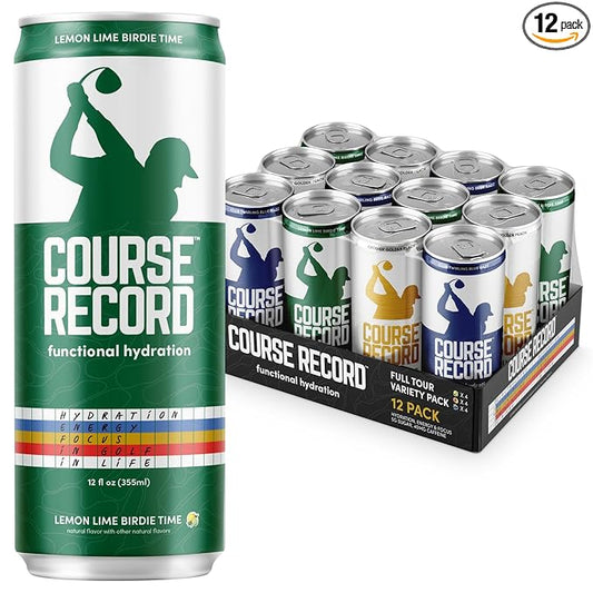 Functional Hydration Drink for Golfers – COURSE RECORD Variety Pack – Electrolytes, Calm Energy & Focus – Healthy Sports Drink – 12-Pack (12oz Cans) – Low Sugar, Low Caffeine