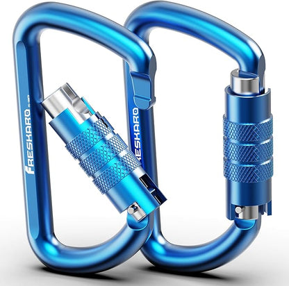FresKaro 3inch 12kN-2698lbs Auto Locking Carabiner Clips, Solid D Shape, Heavy Duty 7075 Aluminum, Lightweight 1.09oz, Rust Proof, for Hammock, Hiking, Dog Leash, Keychain etc., Multi-Colors