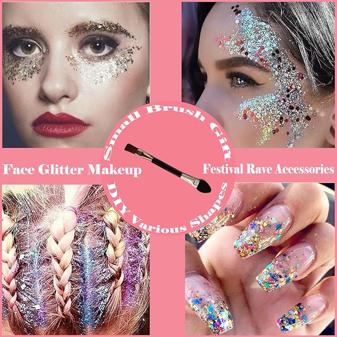 Body Glitter Face Glitter Gel: Singer Concerts Disco Festival Rave Accessories Face Glitter Makeup 150ml Chunky Sequins Mermaid Face Body Hair Glitter Gel (2 Gold)
