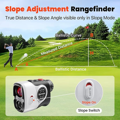 Golf Laser Rangefinder with Slope, 1500Y Range Finder, 0.3s Flagpole Locking Vibration, 7X Magnification, Magnet Stripe, 85% Transmission Lens for Golfing/Hunting, Golf Accessories for Men