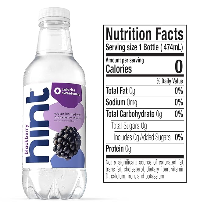 Hint Water Blackberry, Pure Water Infused with Blackberry, Zero Sugar, Zero Calories, Zero Sweeteners, Zero Preservatives, Zero Artificial Flavors, 16 Fl Oz (Pack of 12)
