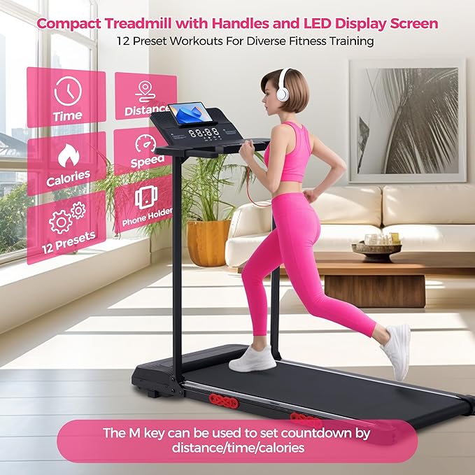 Walking Pad Treadmill with Handle Bar, 3.5HP Compact Electric Walking Pads Treadmills with Handles for Home Apartment Small, 0.6-10MPH Portable Foldable Folding Small Treadmill Home, 400LBS Capacity