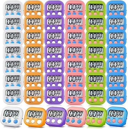 48 Pack Digital Kitchen Timer Magnetic Digital Timer with Big Display Loud Ring Cooking Timers for Kitchen Electronic Timer for Cooking, Bathing, Gym, Break Time, Classroom(6 Color)